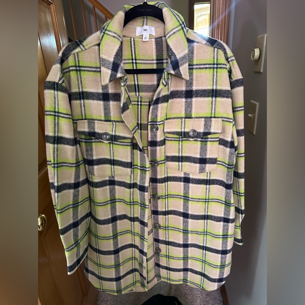 BP Plaid Shirt in Beige and Lime Green